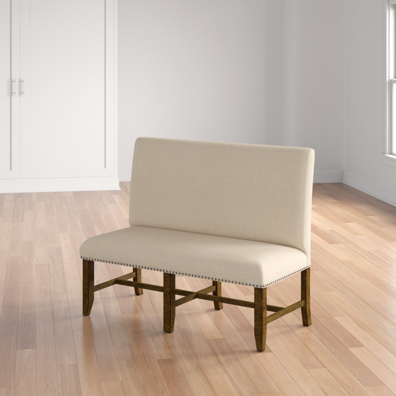 Beige Upholstered Dining Bench with Wooden Legs