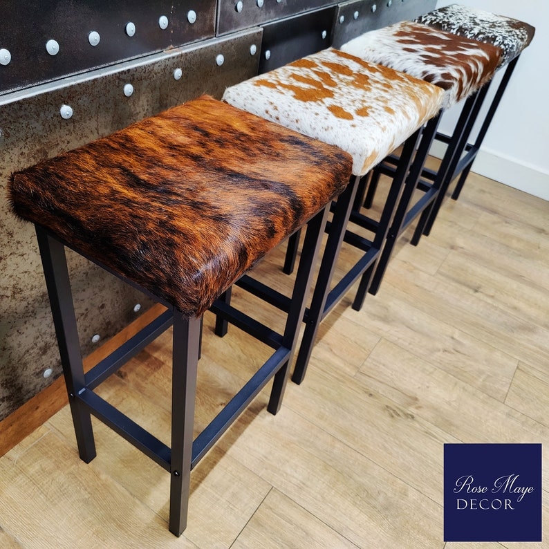 Bespoke custom-made cowhide bar stools counter top | Etsy