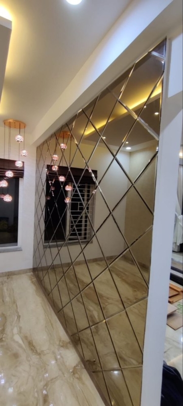 Beveled Mirror Wall Panel with Geometric Pattern