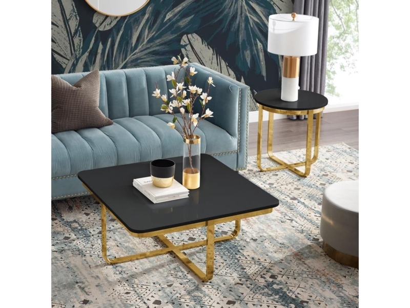 Black and Gold High Gloss Coffee Table Set