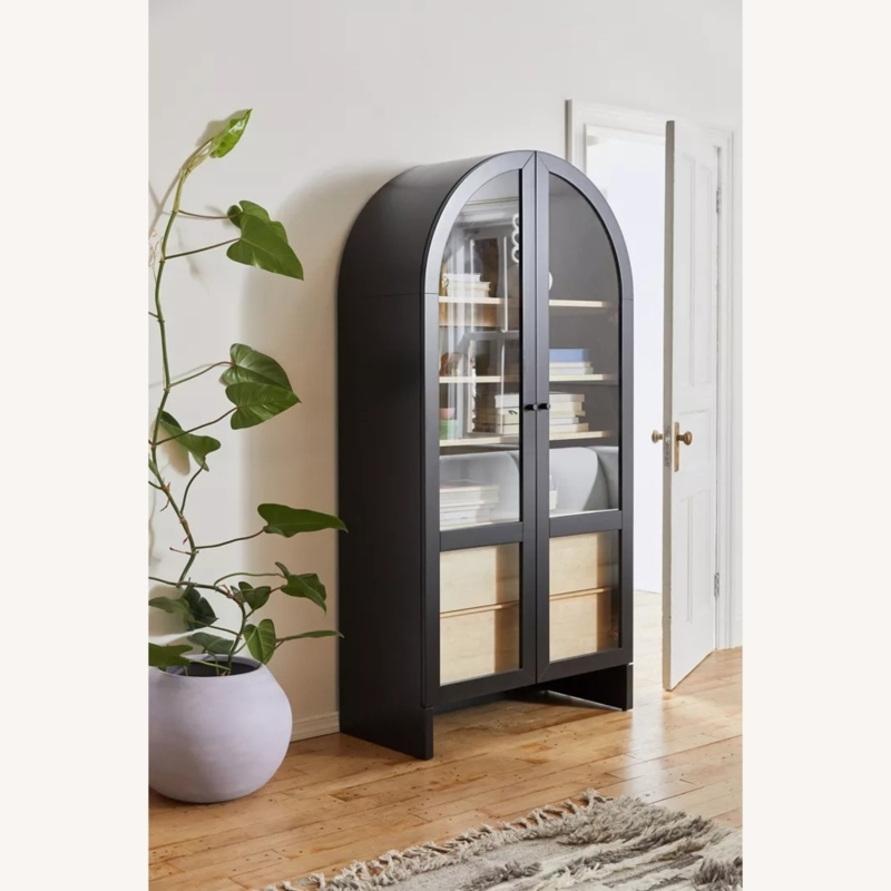 Black Arch Storage Cabinet with Glass Doors