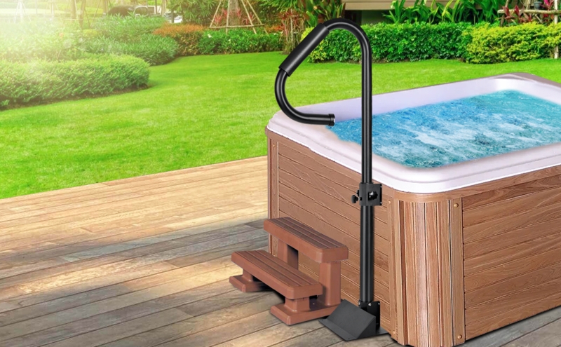 Black Safety Handrail and Steps for Hot Tub