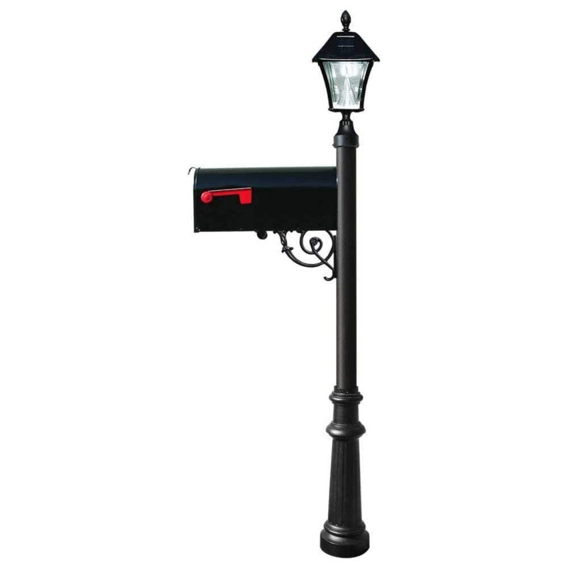 Black Vintage Mailbox Post with Decorative Lantern