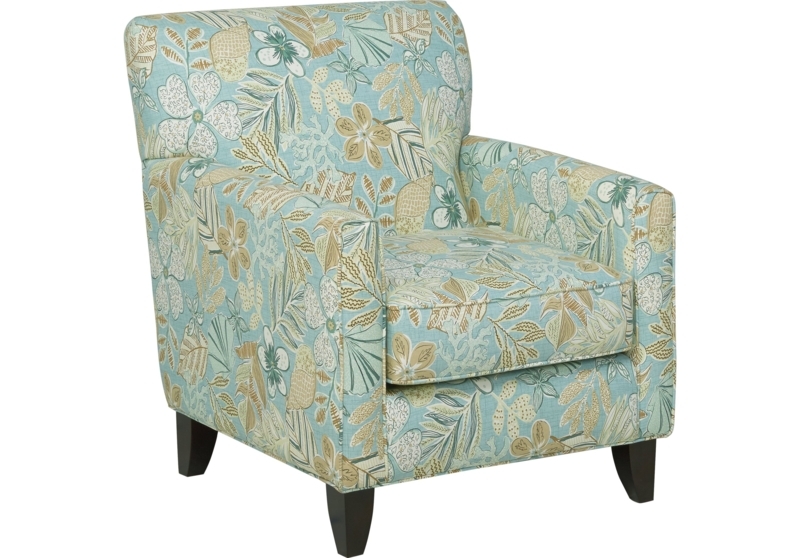 Blue and Green Floral Patterned Accent Chair