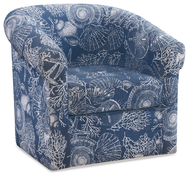 Blue and White Coastal Swivel Accent Chair