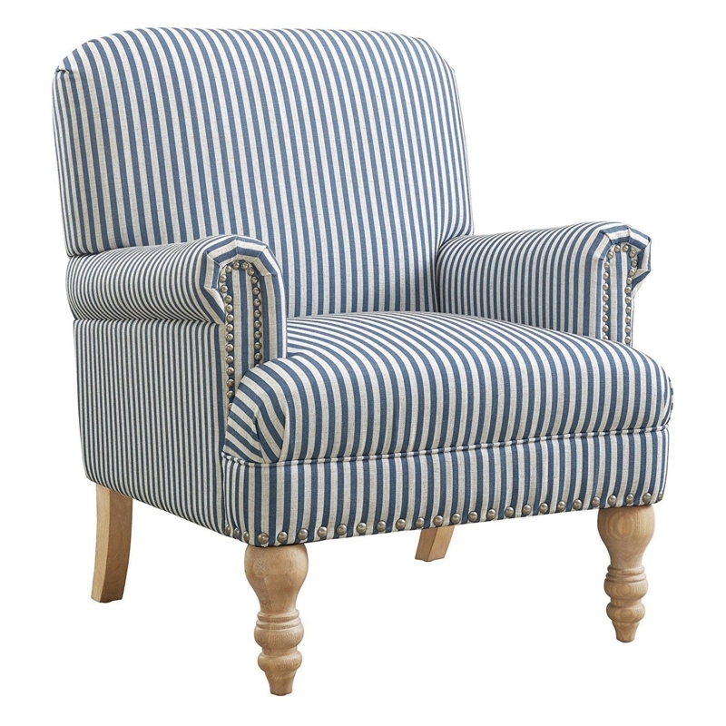 Blue and White Striped Coastal Accent Chair