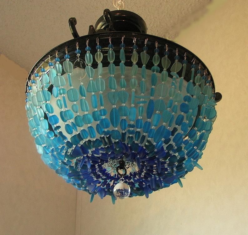 Blue Ombre Sea Glass Chandelier Coastal Lighting