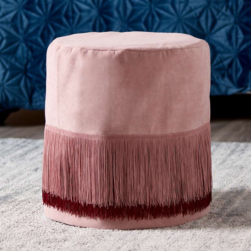 Blush Pink Fringe Ottoman for Stylish Living Rooms