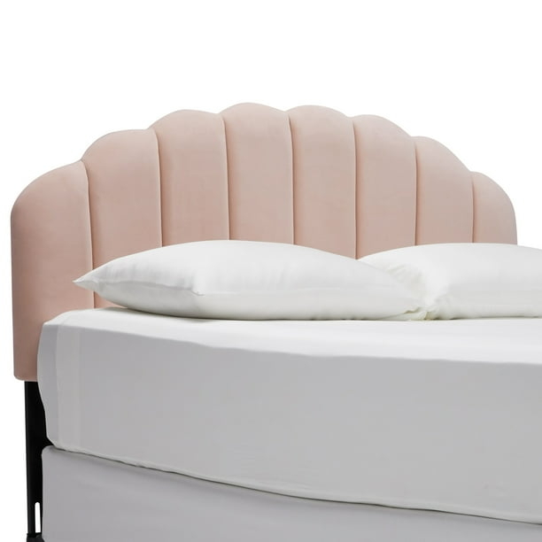 Blush Pink Velvet Tufted Scallop Headboard