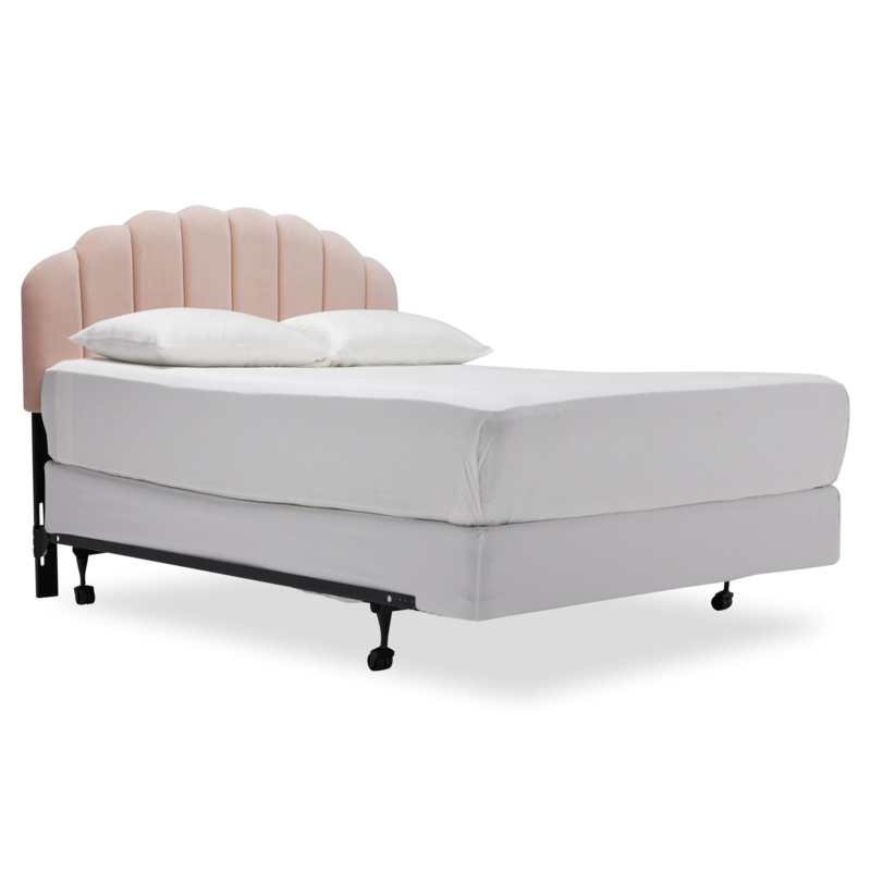 Blush Velvet Tufted Scallop Headboard Bed Frame