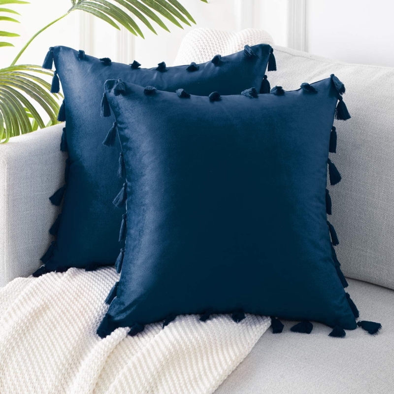Boho Navy Blue Tassel Accent Pillow Covers