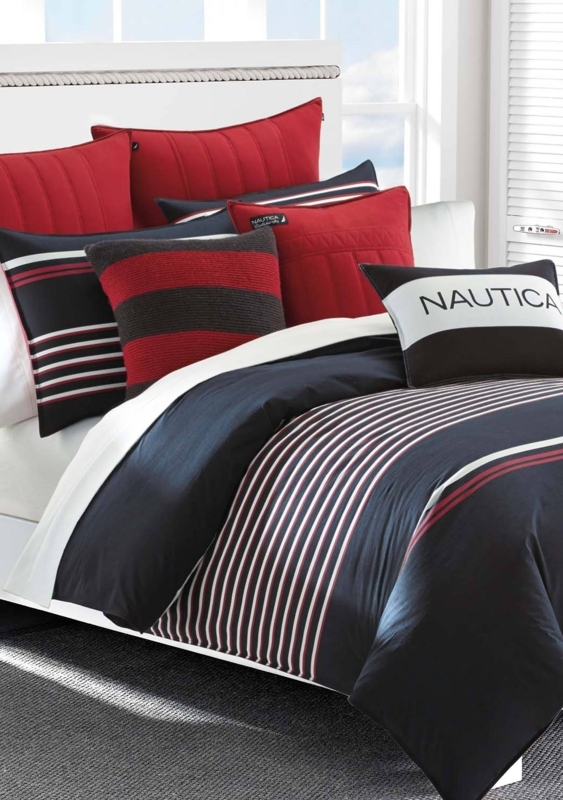 Bold Red and Navy Striped Masculine Bedding Set