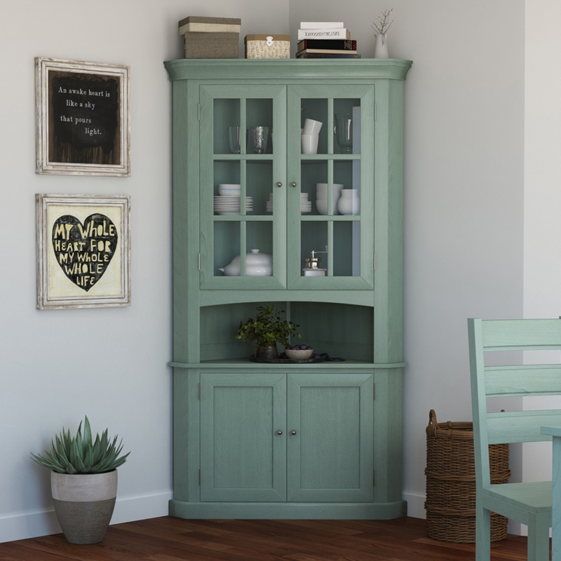 Bremerton Blue Mahogany Wood Corner Hutch