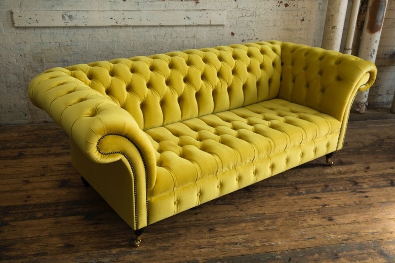 Bright Canary Yellow Velvet Chesterfield Sofa Design