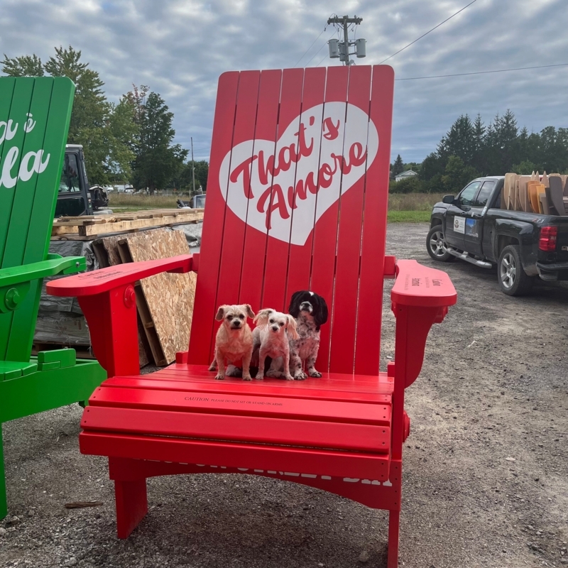 Bright Red Giant Adirondack Chair with Heart Design