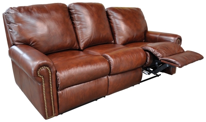 Brown Leather Reclining Sofa with Nailhead Trim