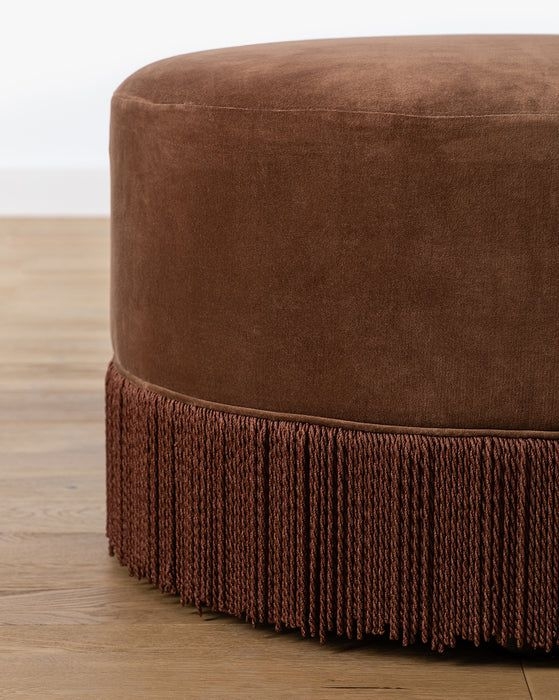 Brown Velvet Fringe Ottoman for Cozy Living Rooms