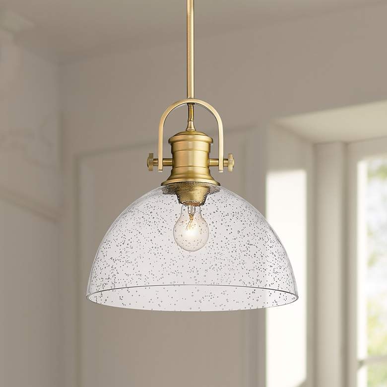 Brushed Champagne Bronze Pendant Light with Seeded Glass