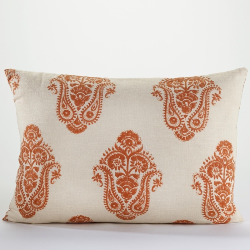 Burnt Orange Block Print Lumbar Throw Pillow | World Market | Pillows ...