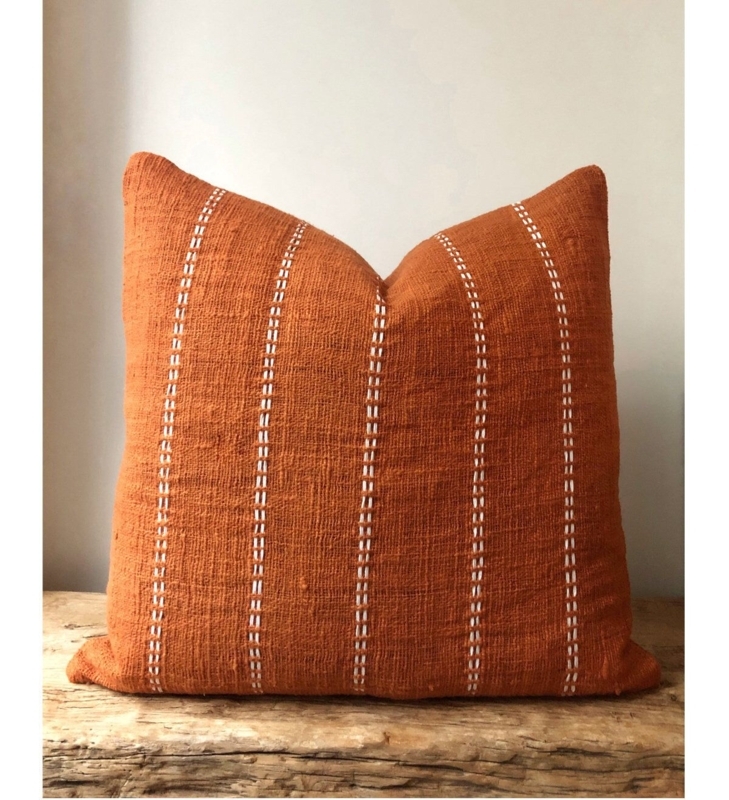 Burnt Orange Boho Pillow with White Stitching