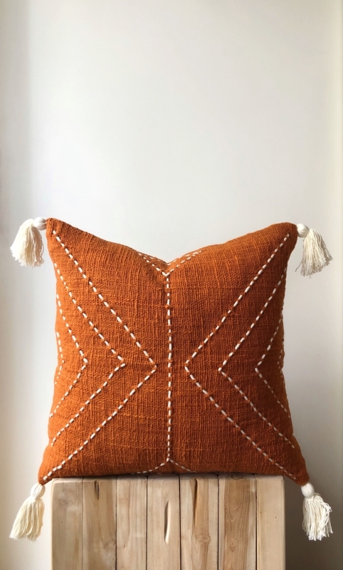Burnt Orange Boho Tassel Accent Pillow