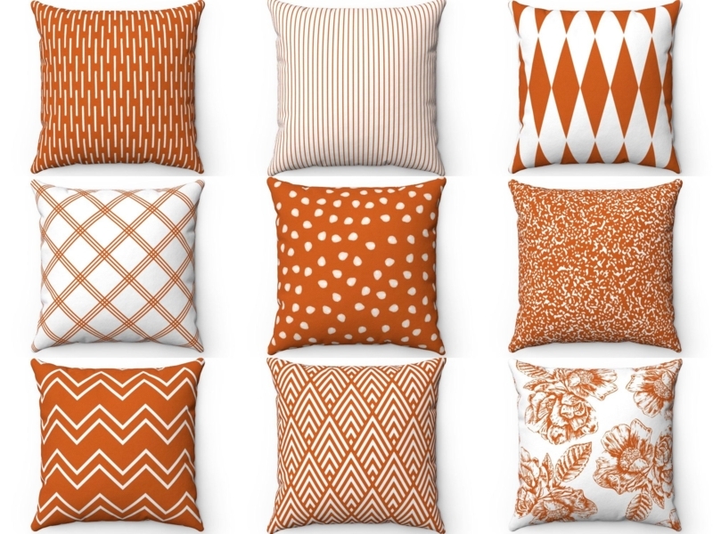 Burnt Orange Patterned Decorative Throw Pillow Covers