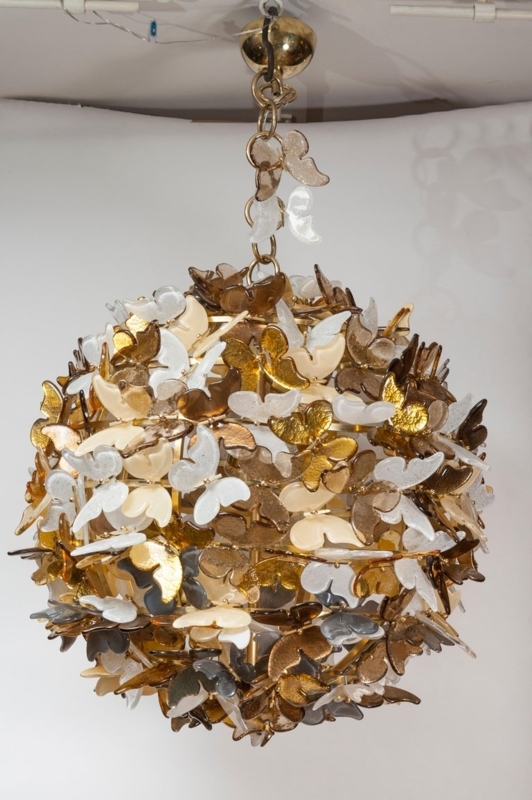 Butterflies Inspired Gold and White Chandelier