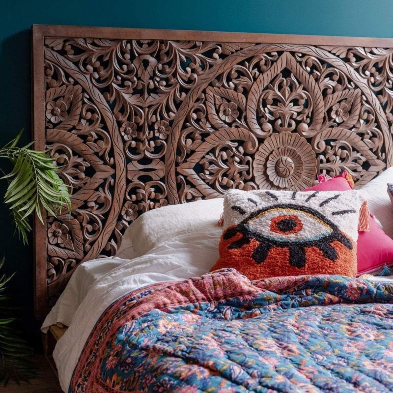 Carved Wooden Headboard - MYAKKA | Wooden headboard, Bed headboard ...