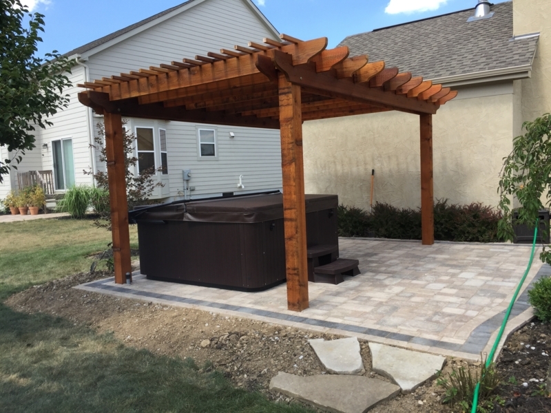 Cedar Pergola with Polycarbonate Roof Over Hot Tub