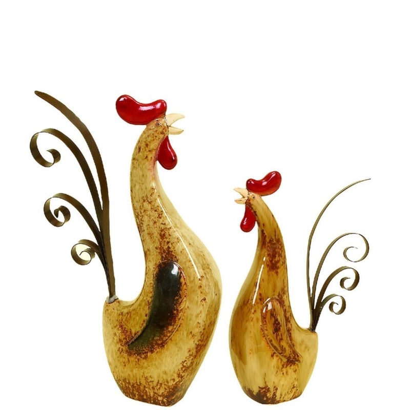 Ceramic Roosters, Set of 2 | Ceramic rooster, Rooster statue, Chicken art