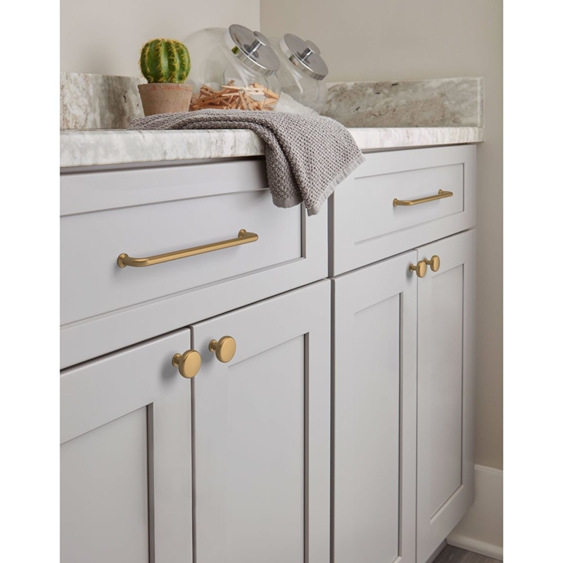 Champagne Bronze Cabinet Knobs and Handles on Light Gray