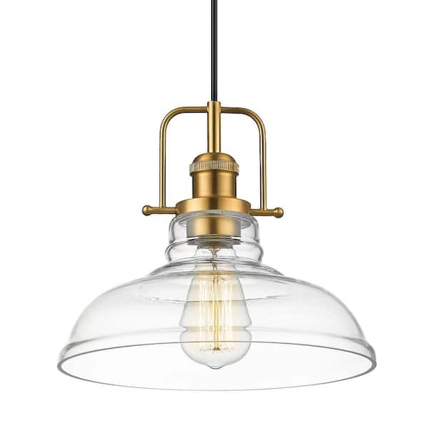 Champagne Bronze Farmhouse Pendant Light with Clear Glass