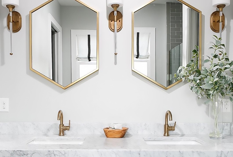 Champagne Bronze Hexagonal Bathroom Mirrors Design