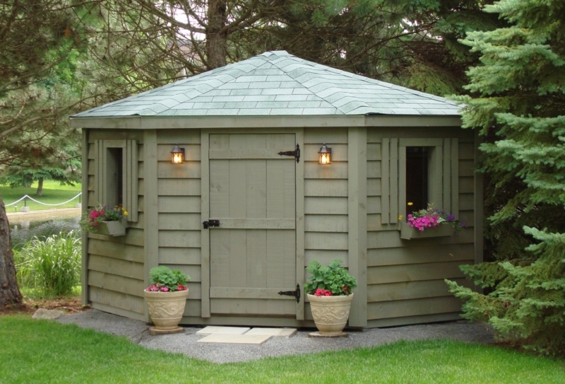 Charming 10x10 Corner Garden Shed with Flower Boxes