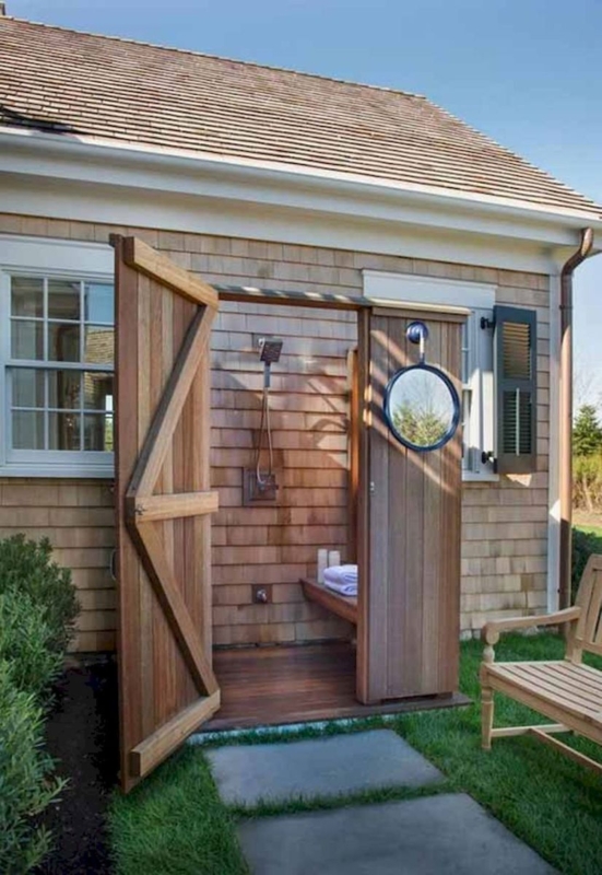 Charming Outdoor Wooden Shower Shed Design