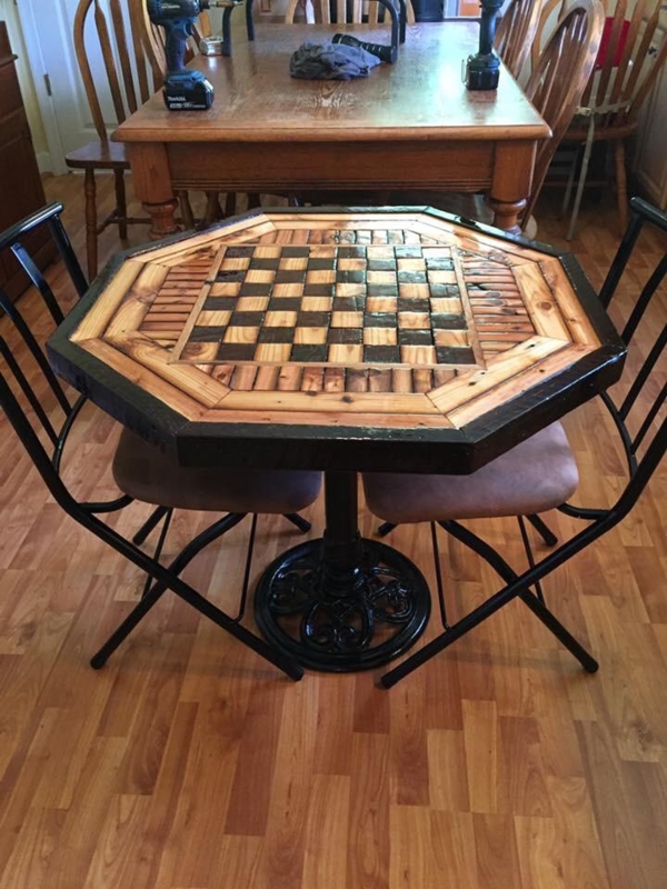 Checkerboard table made from salvaged wood from a 200 year old house ...