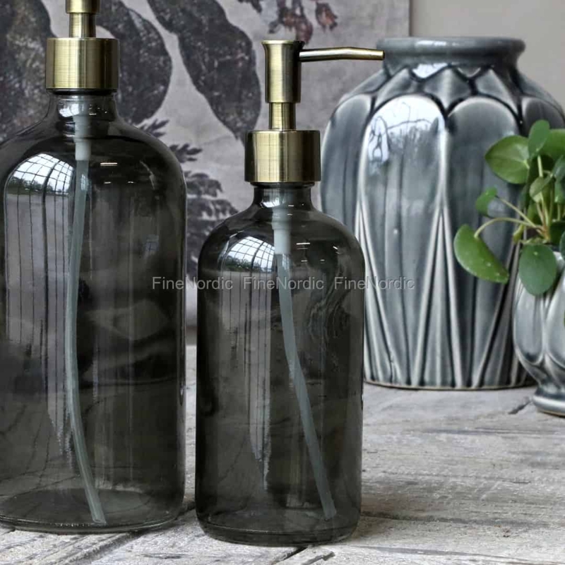 Chic Antique Gray Glass Soap Dispensers with Brass Pumps