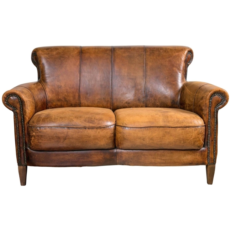 Classic Art Deco Brown Leather Sofa