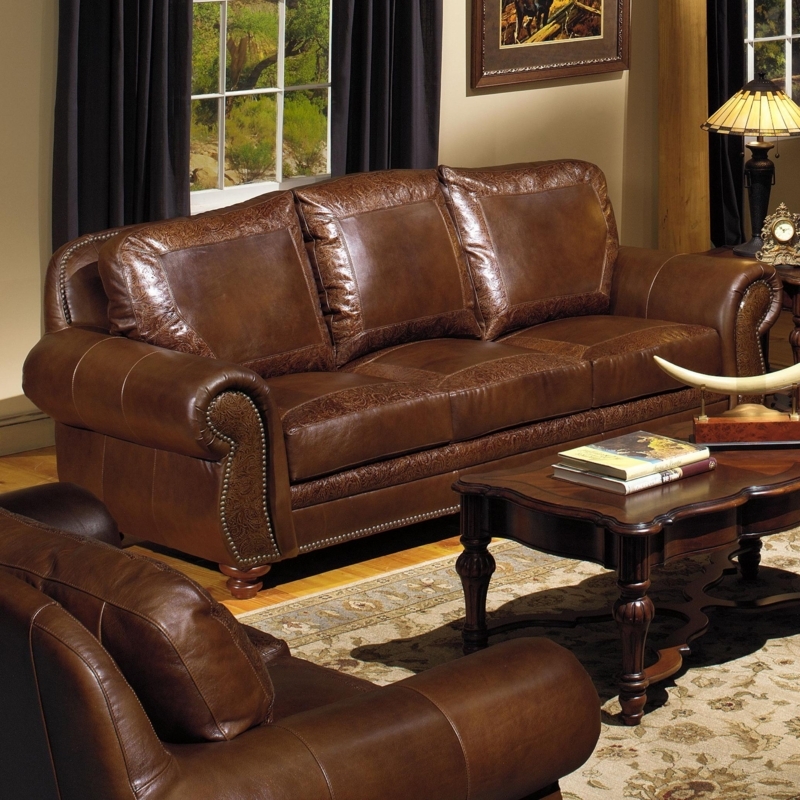 Classic Brown Top Grain Leather Sofa Living Room