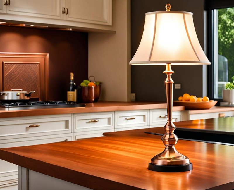 Classic Copper Countertop Lamp in Modern Kitchen
