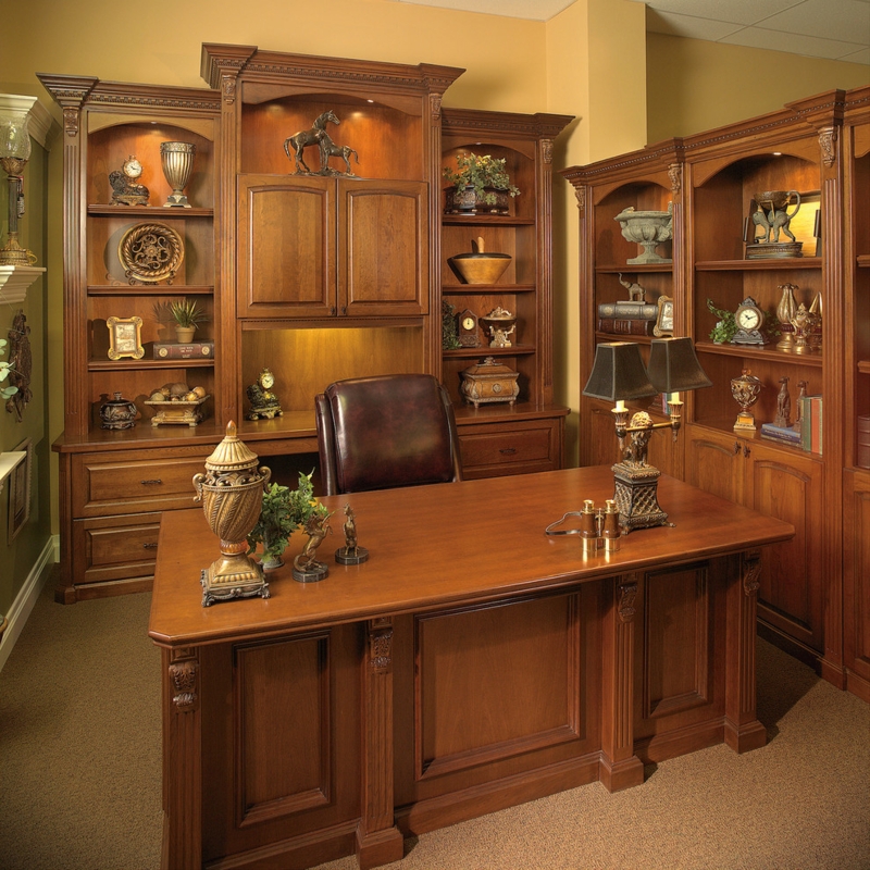 Classic Custom Executive Wood Desk with Wall Unit