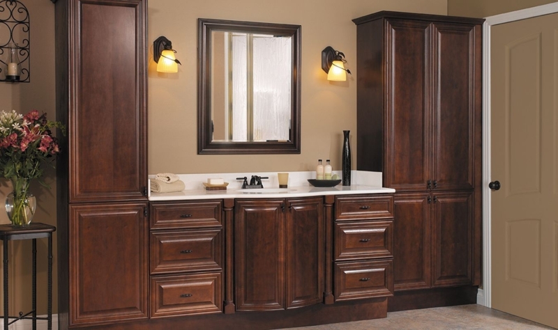 Classic Dark Wood Bathroom Vanity with Linen Storage
