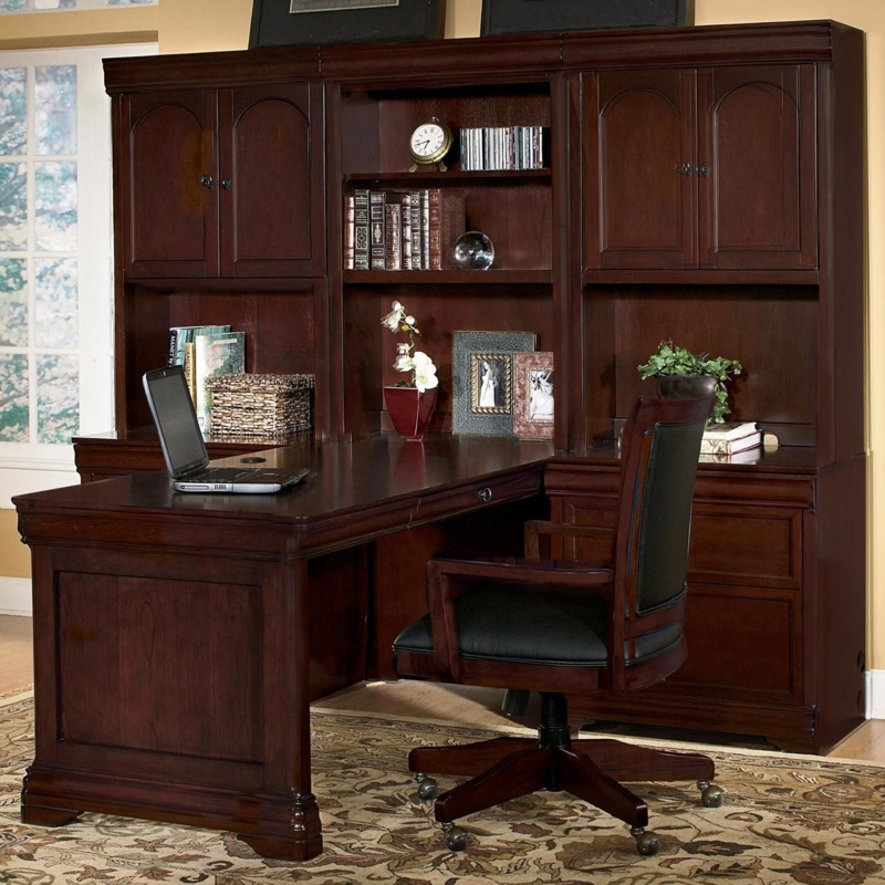 Classic Dark Wood Peninsula Desk with Storage