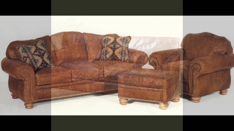 Classic Distressed Brown Leather Sofa and Armchair Set
