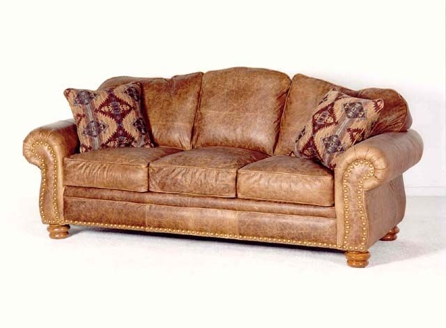 Classic Distressed Brown Leather Sofa with Nailhead Trim