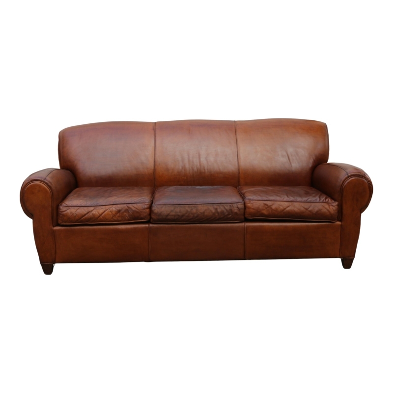 Classic Distressed Brown Leather Sofa