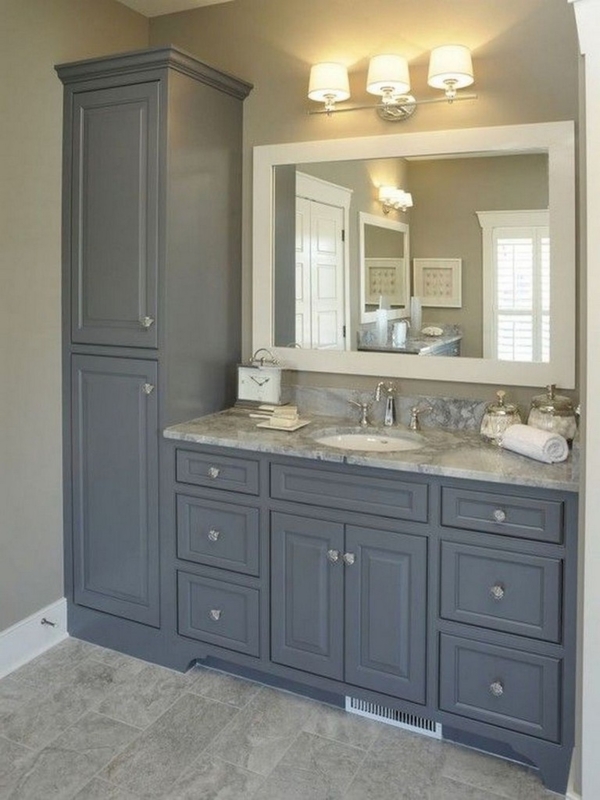 Classic Gray Bathroom Vanity with Linen Tower