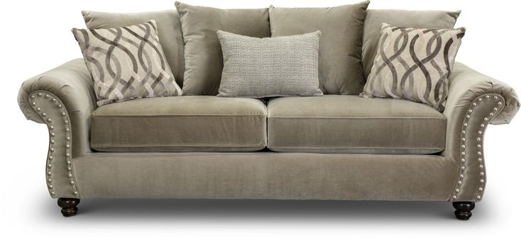 Classic Taupe Upholstered Sofa with Nailhead Trim