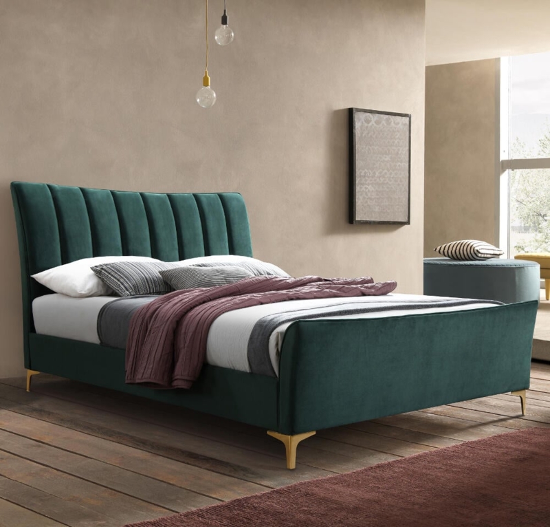 Clover Green Velvet Small Double Bed Frame