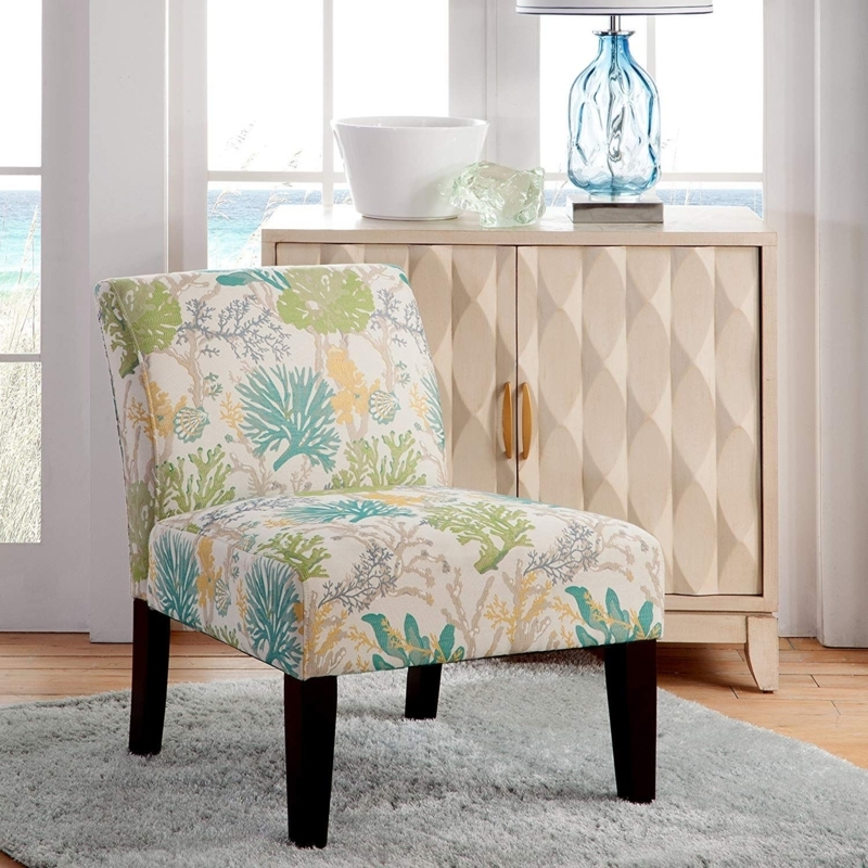 Coastal Accent Chair with Sea-Inspired Coral Print